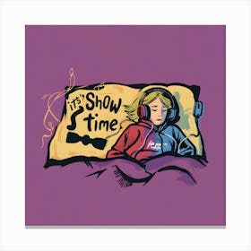 ITS SHOW TIME - A Blonde 16-Year-Old Girl In A Red Hoodie Laying - Listening To Music Canvas Print