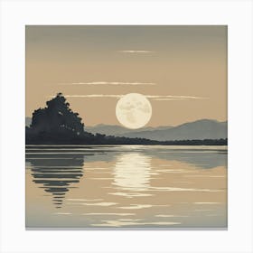 Full Moon Over Lake art print Canvas Print