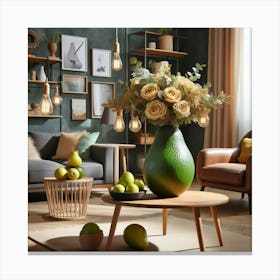 Living Room With Green Vase Canvas Print