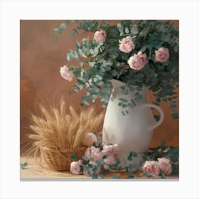 Pink Roses And Wheat Canvas Print