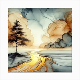 Tree In A River Canvas Print