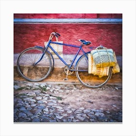 Shopping Bags On Bicycle Square Canvas Print