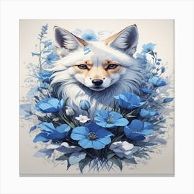 Fox In Blue Flowers Canvas Print