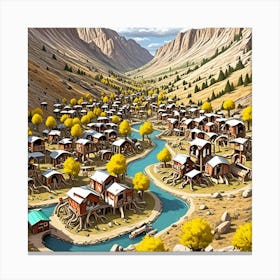 Gold Prospectors Town Cubism Style Canvas Print