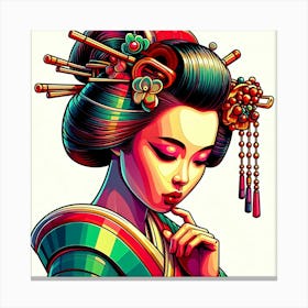 Geishaa In Vivid Color Gloss Illustration Canvas Print