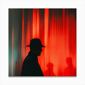 Silhouette Of Man In Front Of Red Curtain Canvas Print