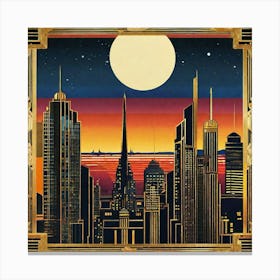 An Art Deco Having City View From Sea At Night Abstract Art Vibrant8k Resolution By Jacob Lawre Canvas Print