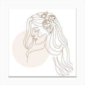 Minimal Line Art Woman with Flowers Canvas Print