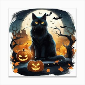 Black Cat With Pumpkins 1 Canvas Print