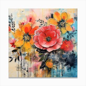 Vintage Bright Flowers 4 Canvas Print