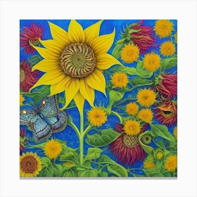 Sunflowers And Butterflies 25 Canvas Print