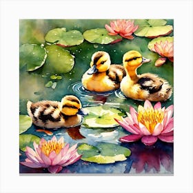A Cute Little Ducks In The Water Canvas Print