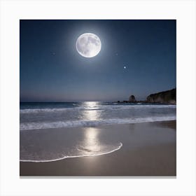Full Moon Over Beach 1 Canvas Print