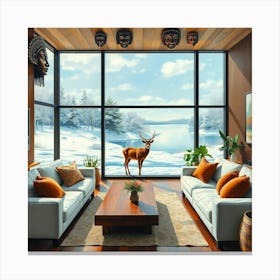 Living Room With Deer 7 Canvas Print