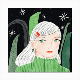 Girl In Green Sweater Canvas Print