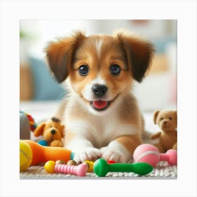 Puppy With Toys Canvas Print