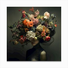 A Hint of Mystery | flower | portrait | headdress | blooms | vibrant | colourful | mystery | obscure | moody lighting Canvas Print