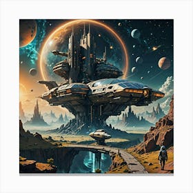 Spaceship In Space Canvas Print