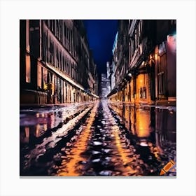 City Lights - Wet Street Canvas Print