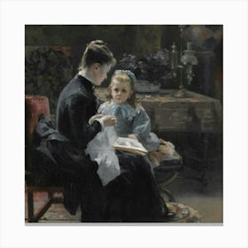 Mother Reading To Her Daughter Canvas Print