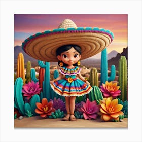 Mexican Girl In Sombrena 5 Canvas Print