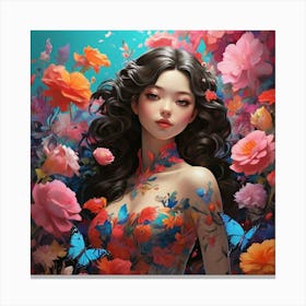 Chinese Girl With Flowers 1 Canvas Print