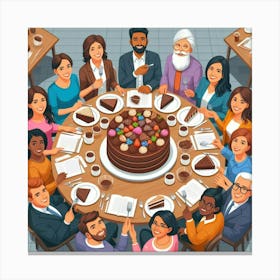 Top View Of A Group Of People At A Table Canvas Print