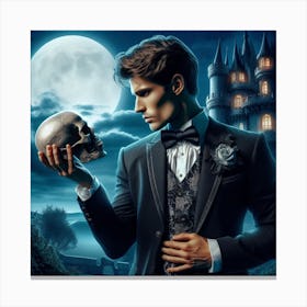 Young Man Holding A Skull Canvas Print