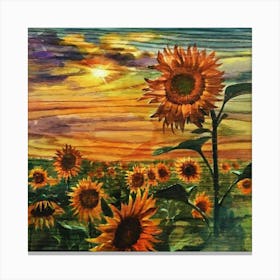 Sunflowers At Sunset Wood Print Canvas Print