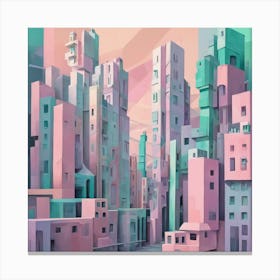 Cyberpunk Cityscape Pastel Cubism Style Canvas Print