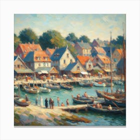 Harbor Scene, Acrylic Painting Style Canvas Print