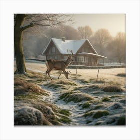 Deer In The Snow 3 Canvas Print