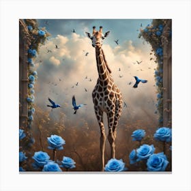 Giraffe And Birds Canvas Print