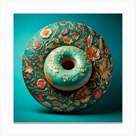 Firefly Turquoise, Donut, Floral, Patterns, Gold, Trim, Cinematic, Lighting, Low Angle, High Resolut (11) Canvas Print