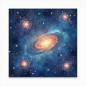 Gentle Cosmic Watercolor With Glowing Star Clusters 1 Canvas Print