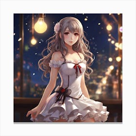 Anime Girl In White Dress Canvas Print