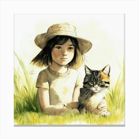 Little Girl With Cat 1 Canvas Print