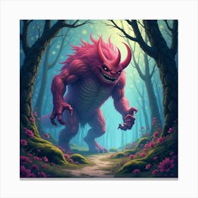 Monster In A Vivid Watercolor Forest, Surrounded By Dark Magic 1 Canvas Print