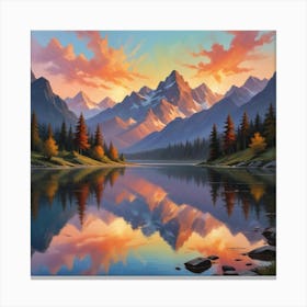 Sunset At The Lake paintings art print Canvas Print