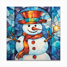 Snowman Stained Glass 4 Canvas Print