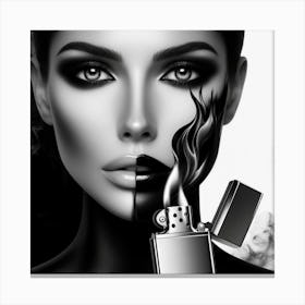 Black And White Portrait Of A Woman With A Lighter Canvas Print