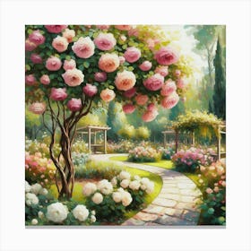 Rose Garden, Acrylic Style Painting Canvas Print