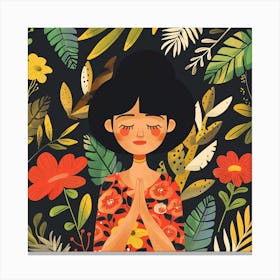 Asian Girl Praying With Flowers Canvas Print