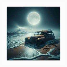 Abandoned Car On The Beach with river 1 Canvas Print