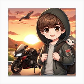 Boy With A Motorcycle Canvas Print