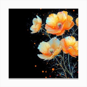 Poppies On Black Background Canvas Print