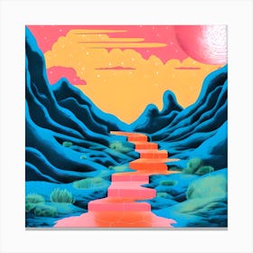 Risograph Style Surreal Scene, Vibrant Trippy Candy Colours 5 Canvas Print