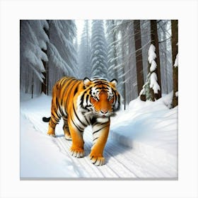 Giant Tiger In The Snowy Forest Canvas Print