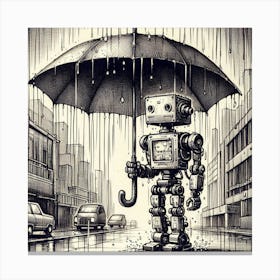 Robot with umbrella Canvas Print