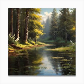 River In The Summer Forest Canvas Print